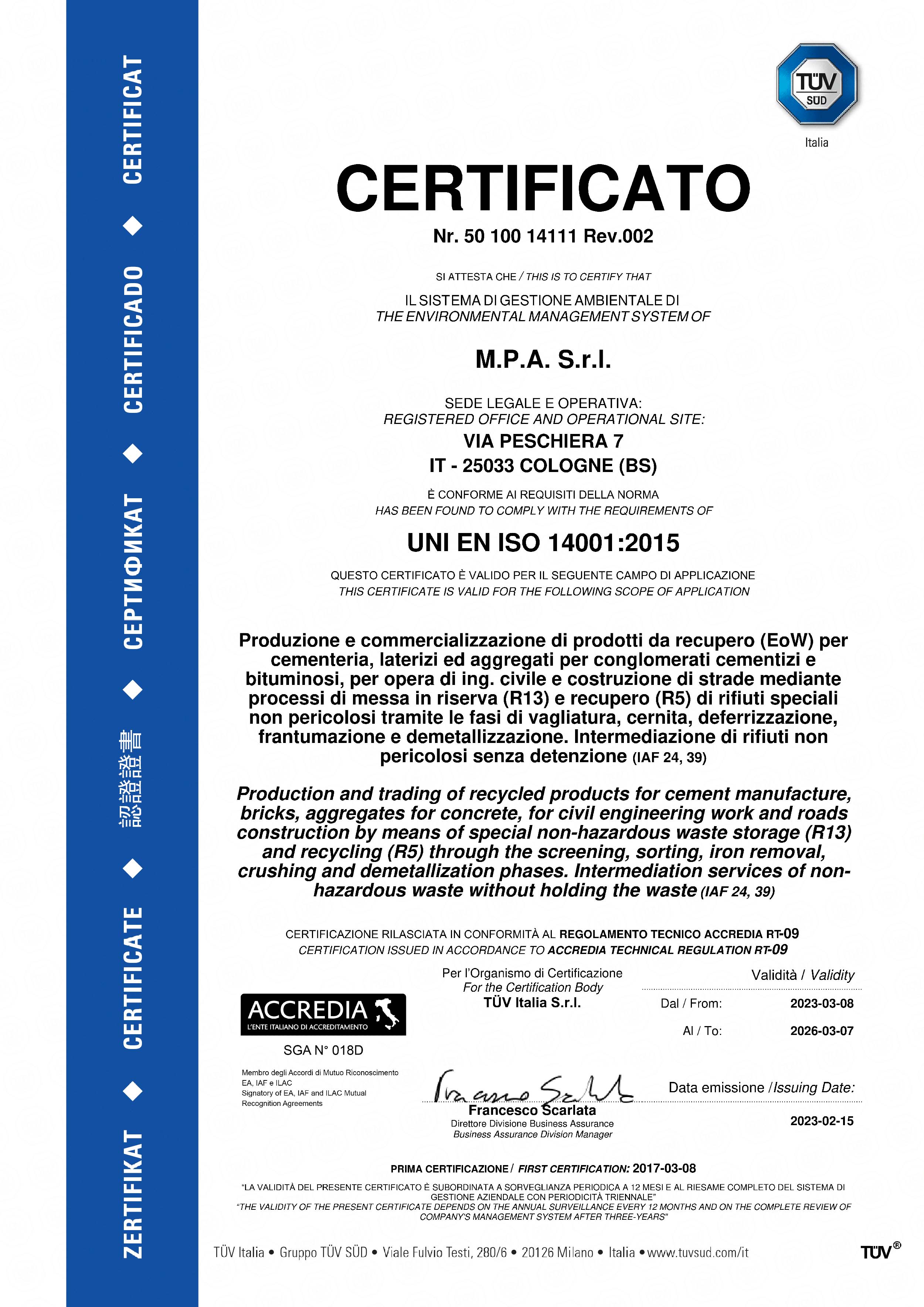 certificato TUV N.14111 REV002