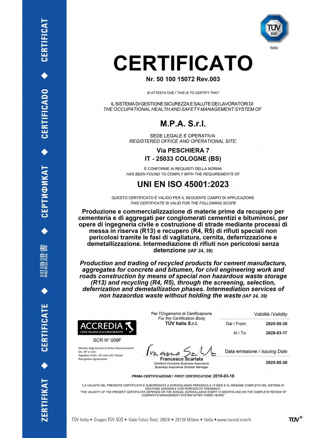 certificazione ISO 45001 2018